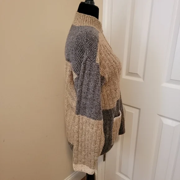Northern Isles Hand Knitted Vintage Neutral Color Block 1/4 Zip Sweater Size XL - Picture 7 of 8